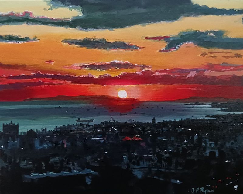 David  Ryan - Istanbul (sun over water behind port town) **Special Christmas Show Price**
