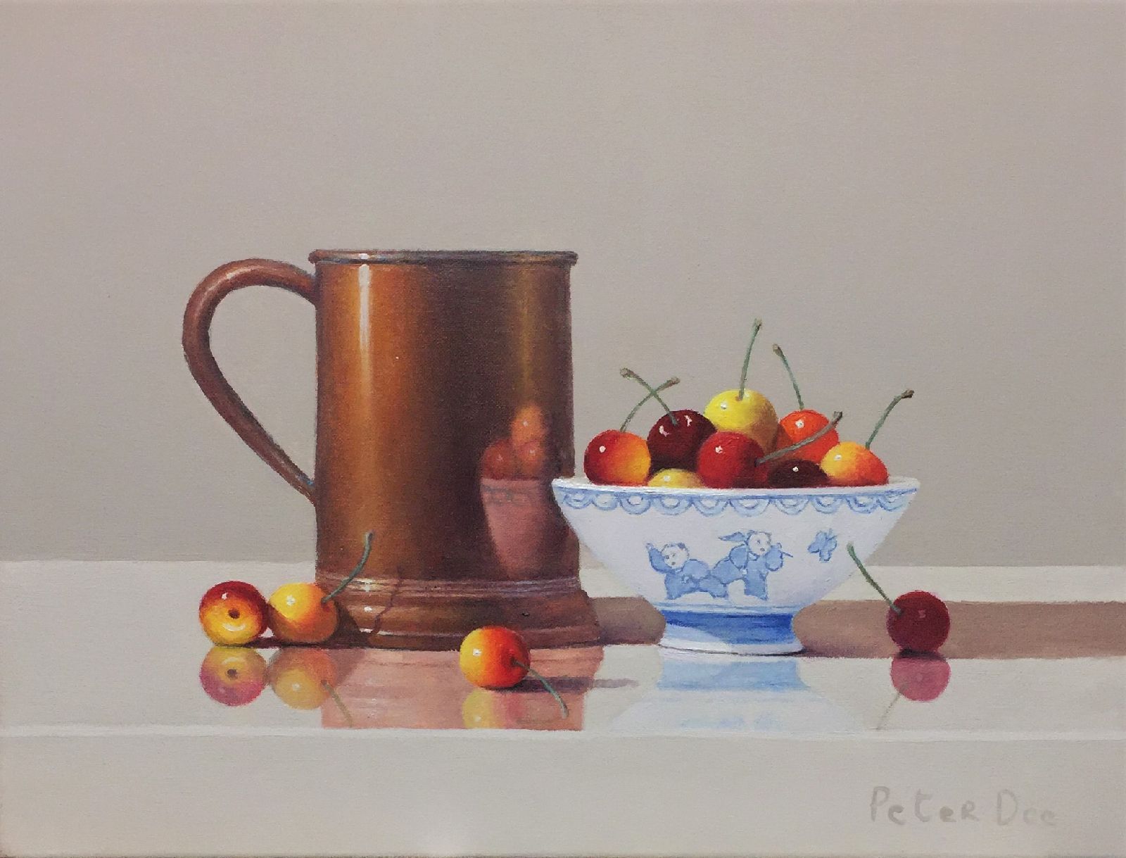 Peter Dee - Still Life with Copper Tankard and Cherries 