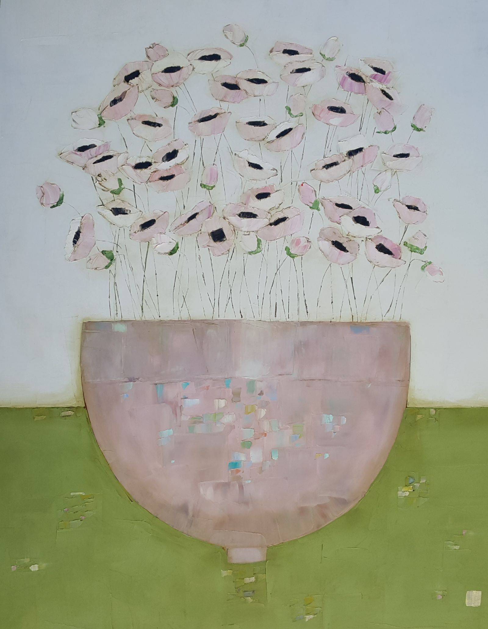 Eithne  Roberts - Large pink on Green
