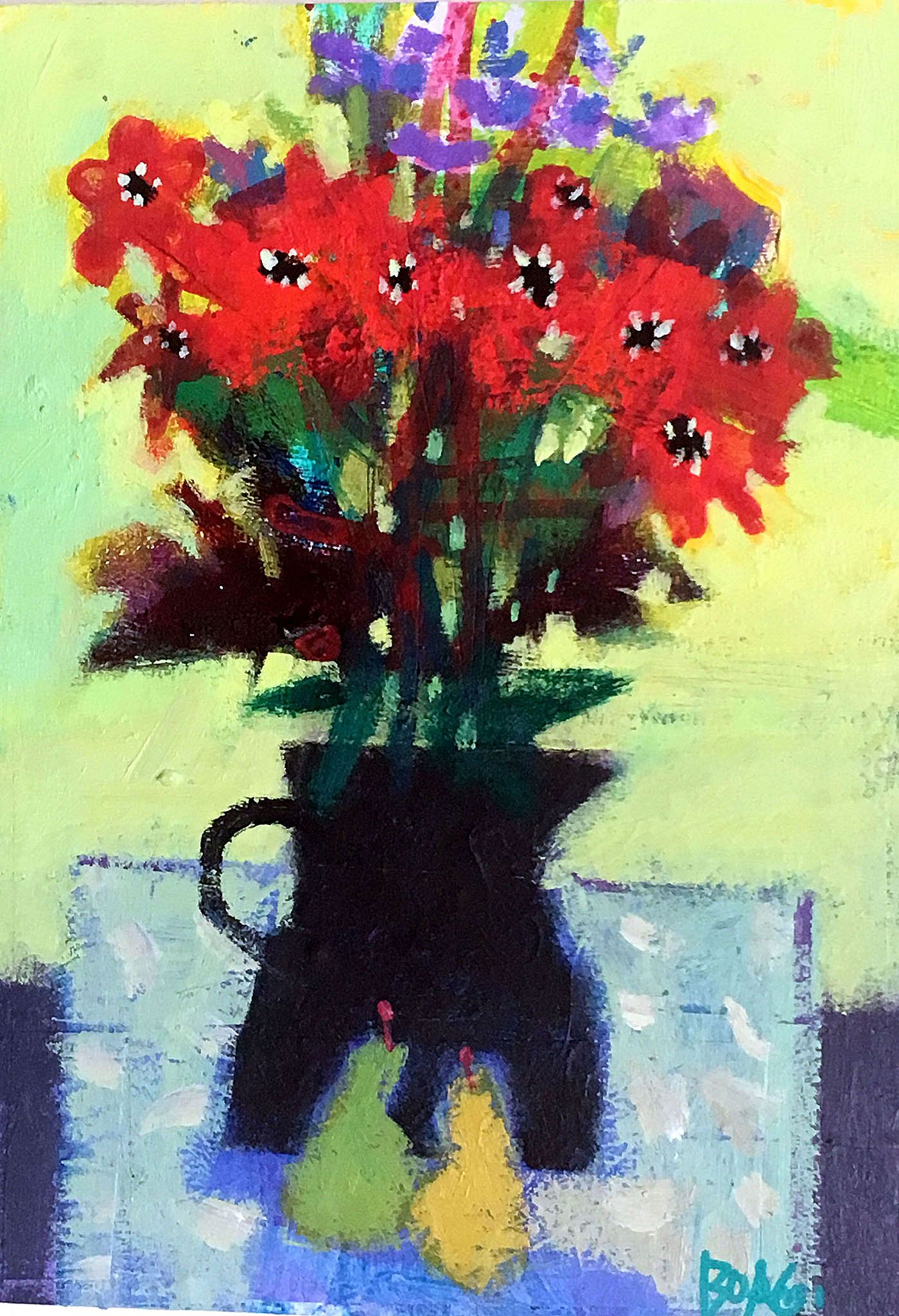 Francis Boag - Black Vase, Red Flowers