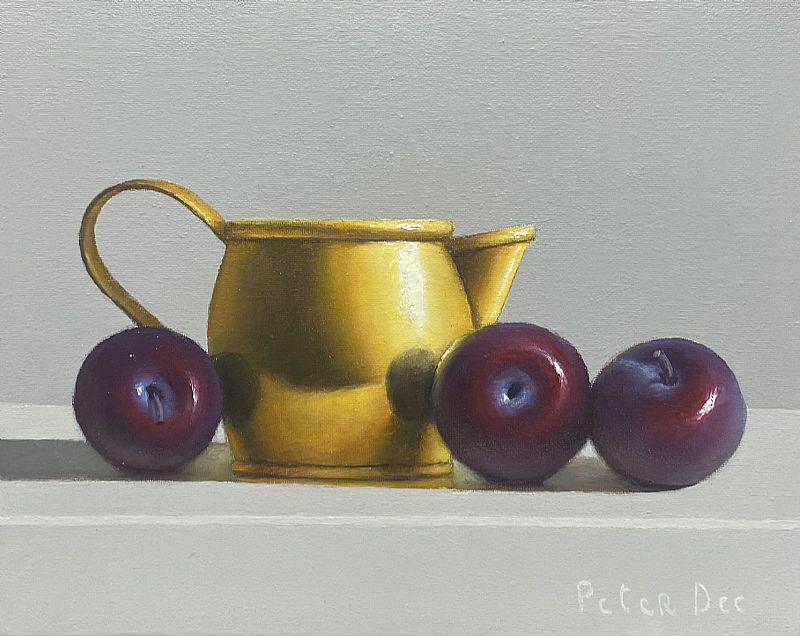 Peter Dee - Brass jugs with plums **Special Christmas Show Price**