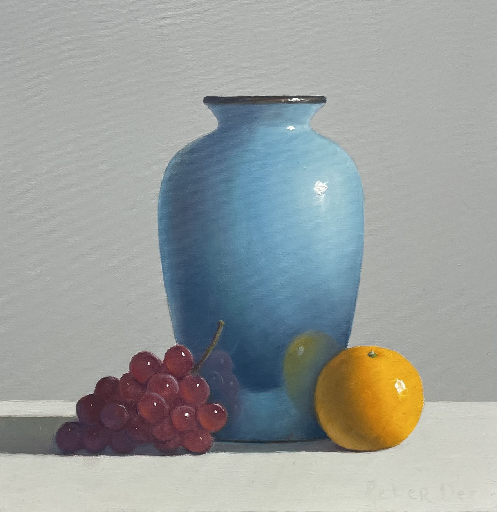 Peter Dee - Blue vase with orange and grapes