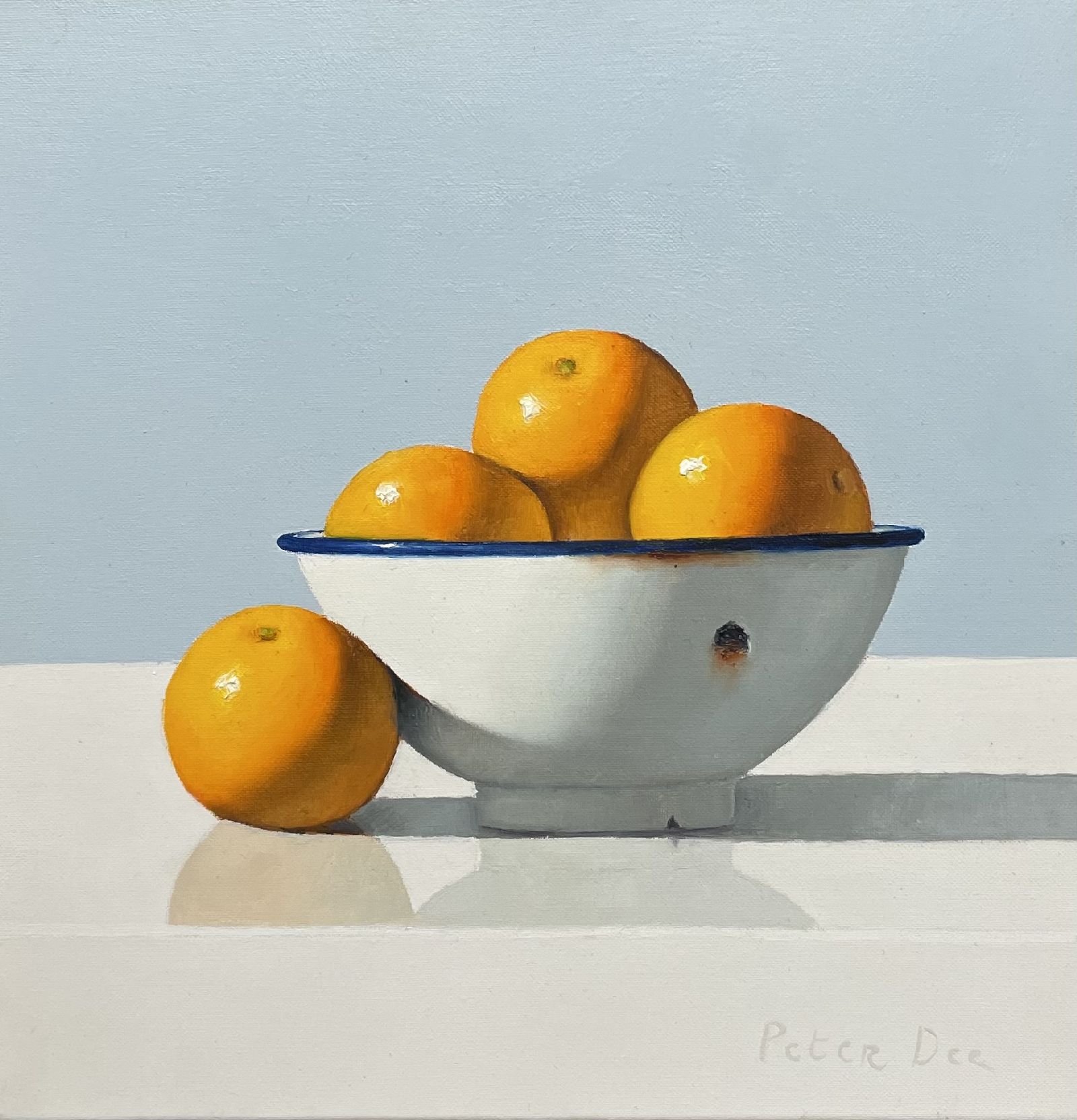 Oranges in Vintage White Enamelware Bowl  by Peter Dee