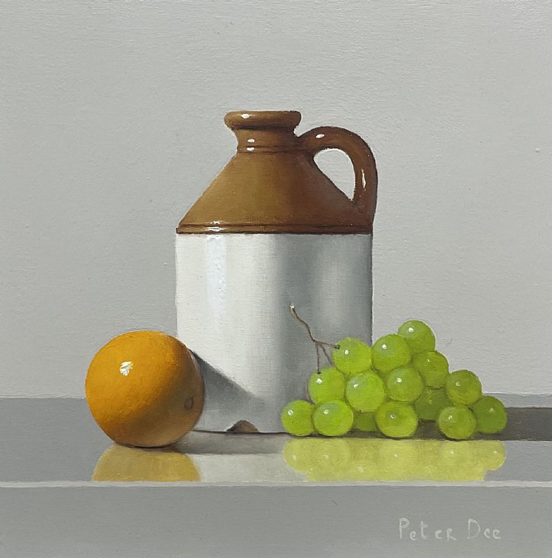 Peter Dee - Stoneware jar with orange and grapes