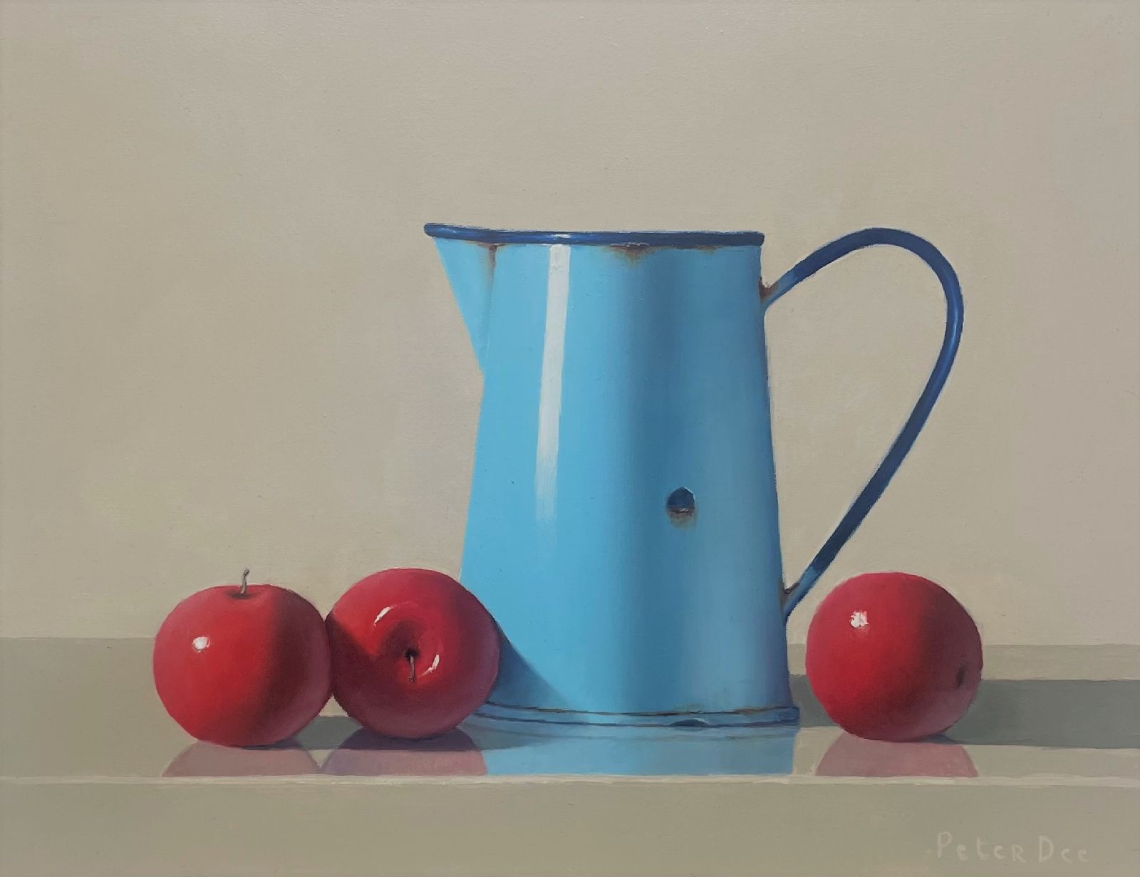  Blue Enamelware Jug with Red Apples  by Peter Dee