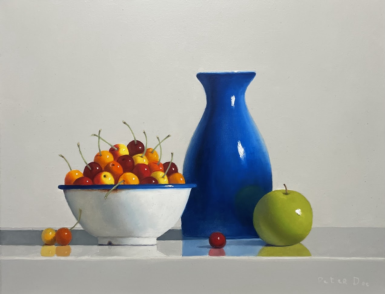Peter Dee -  Navy Vase with Cherries and Apple 