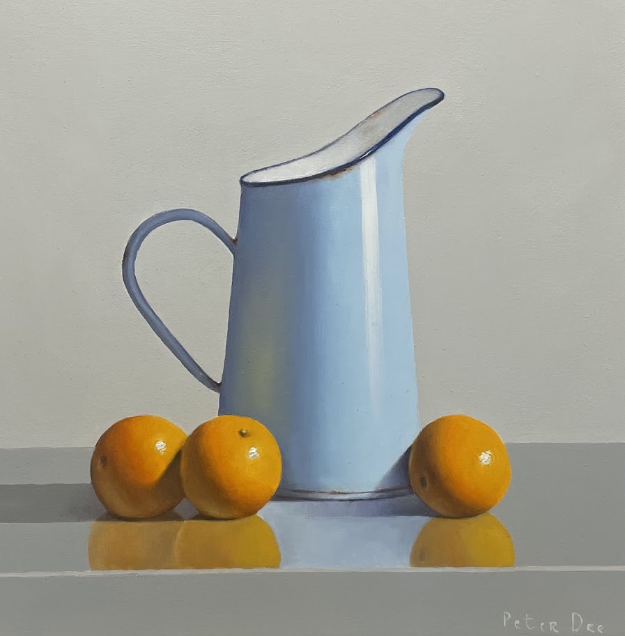 Blue Enamelware Jug with Oranges  by Peter Dee
