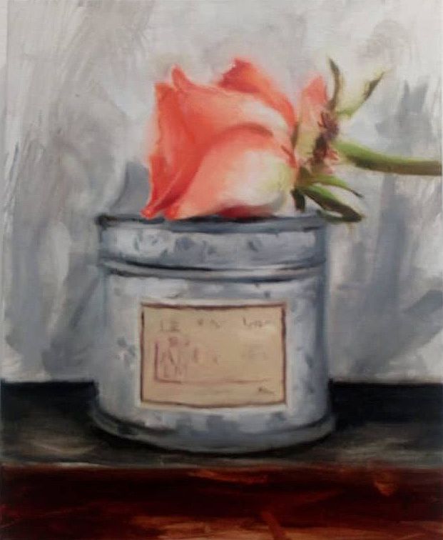 Coral Rose on French almond candle with Chinese wedding chest drawer by  Unknown