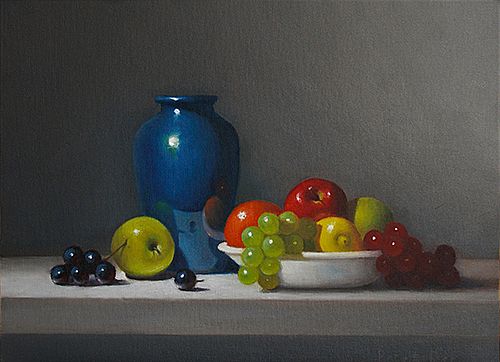 Blue Vase with Bowl of Fruit by Peter Dee