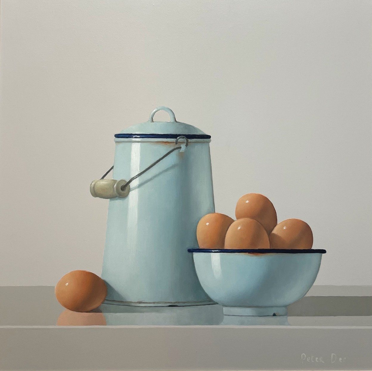 Vintage Milk Pail with Eggs by Peter Dee