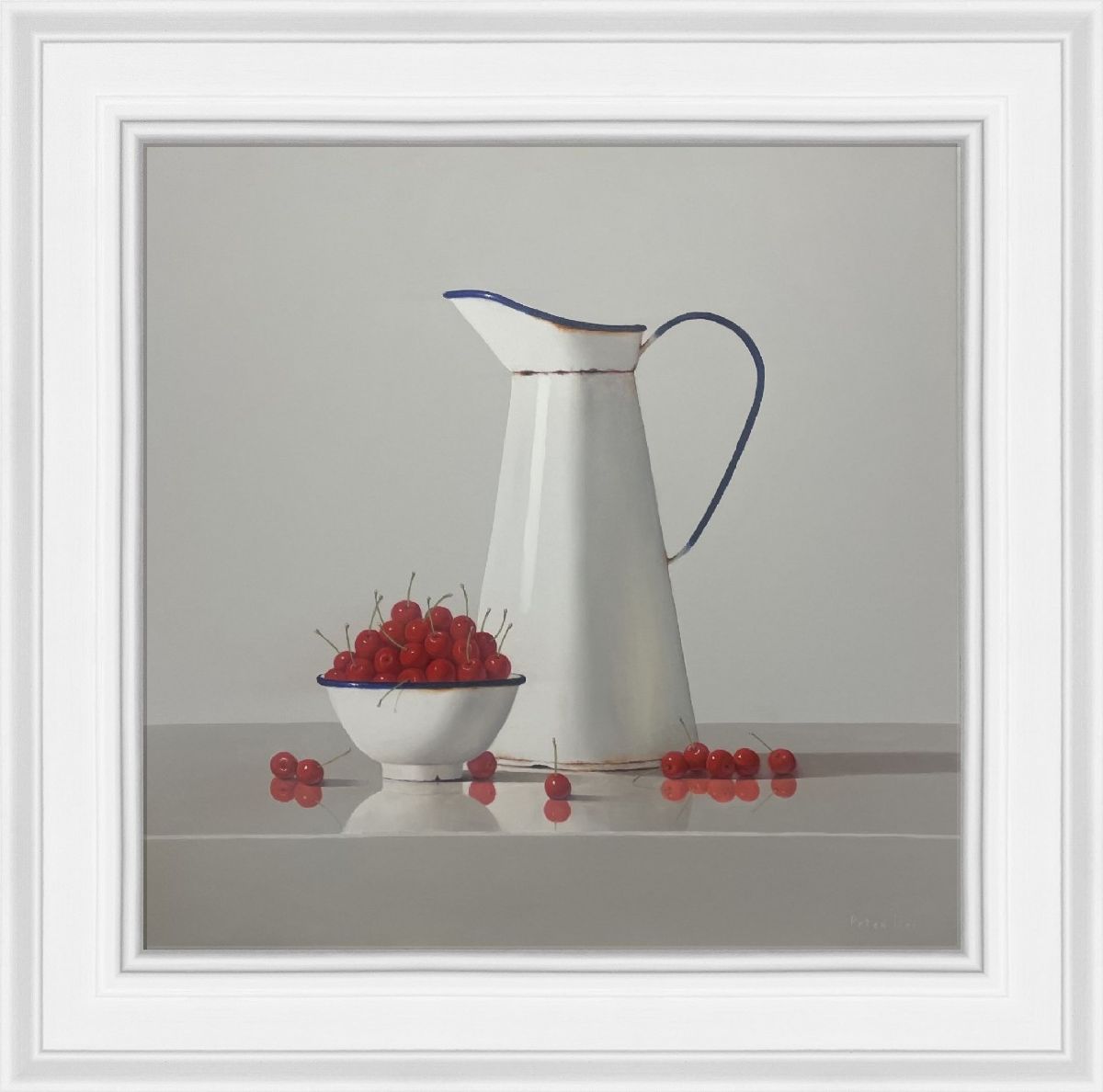Vintage White Enamelware with Cherries by Peter Dee