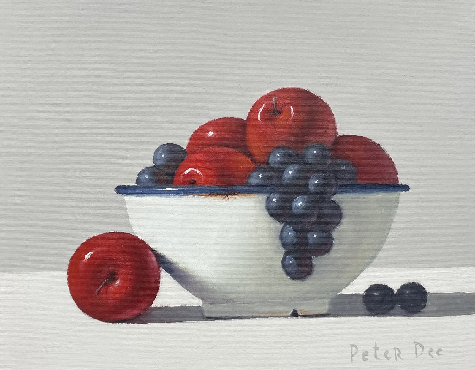 Apples and Grapes in White Bowl by Peter Dee