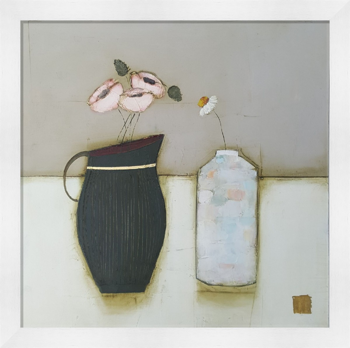 Black jug and white bottle by Eithne  Roberts