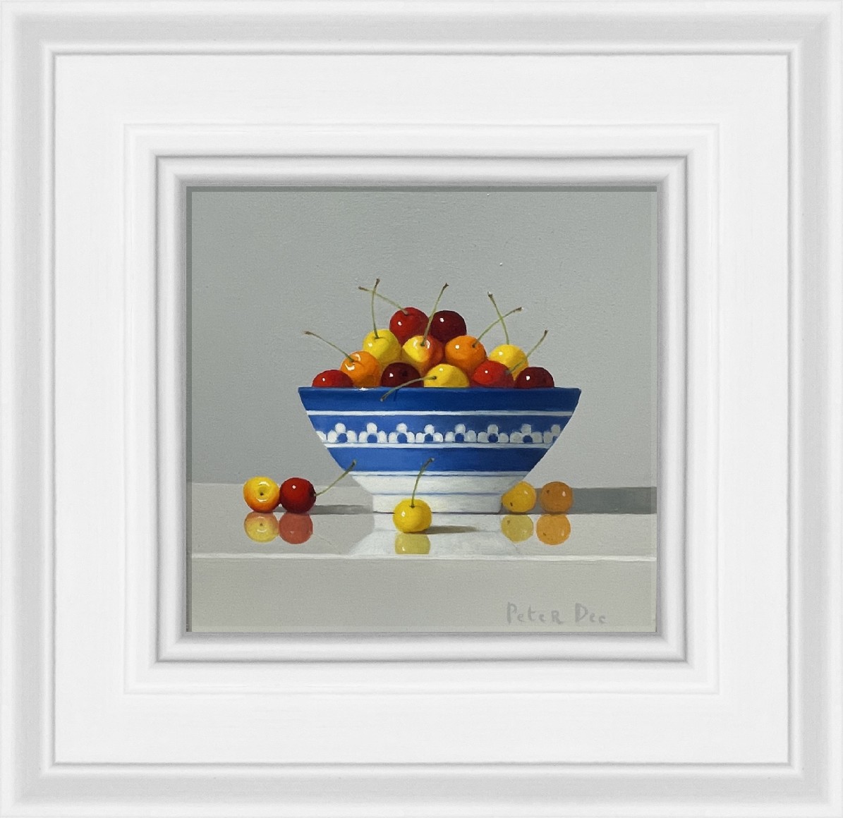 Blue and White Bowl with Rainier Cherries by Peter Dee
