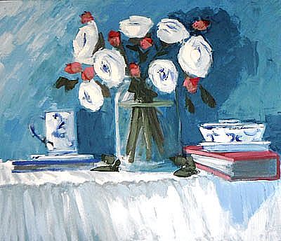 View Blue china and white roses