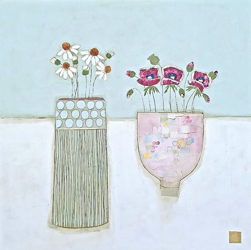 Eithne  Roberts - Blue Dots and pink bowl