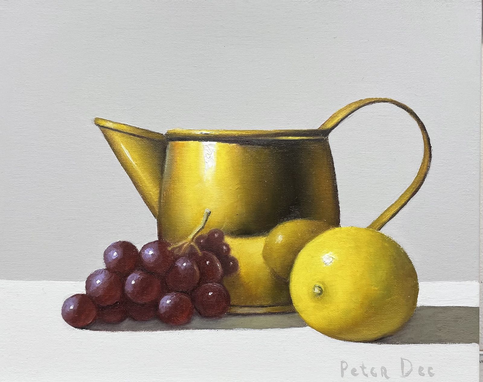 Brass Jug with Lemon and Grapes by Peter Dee
