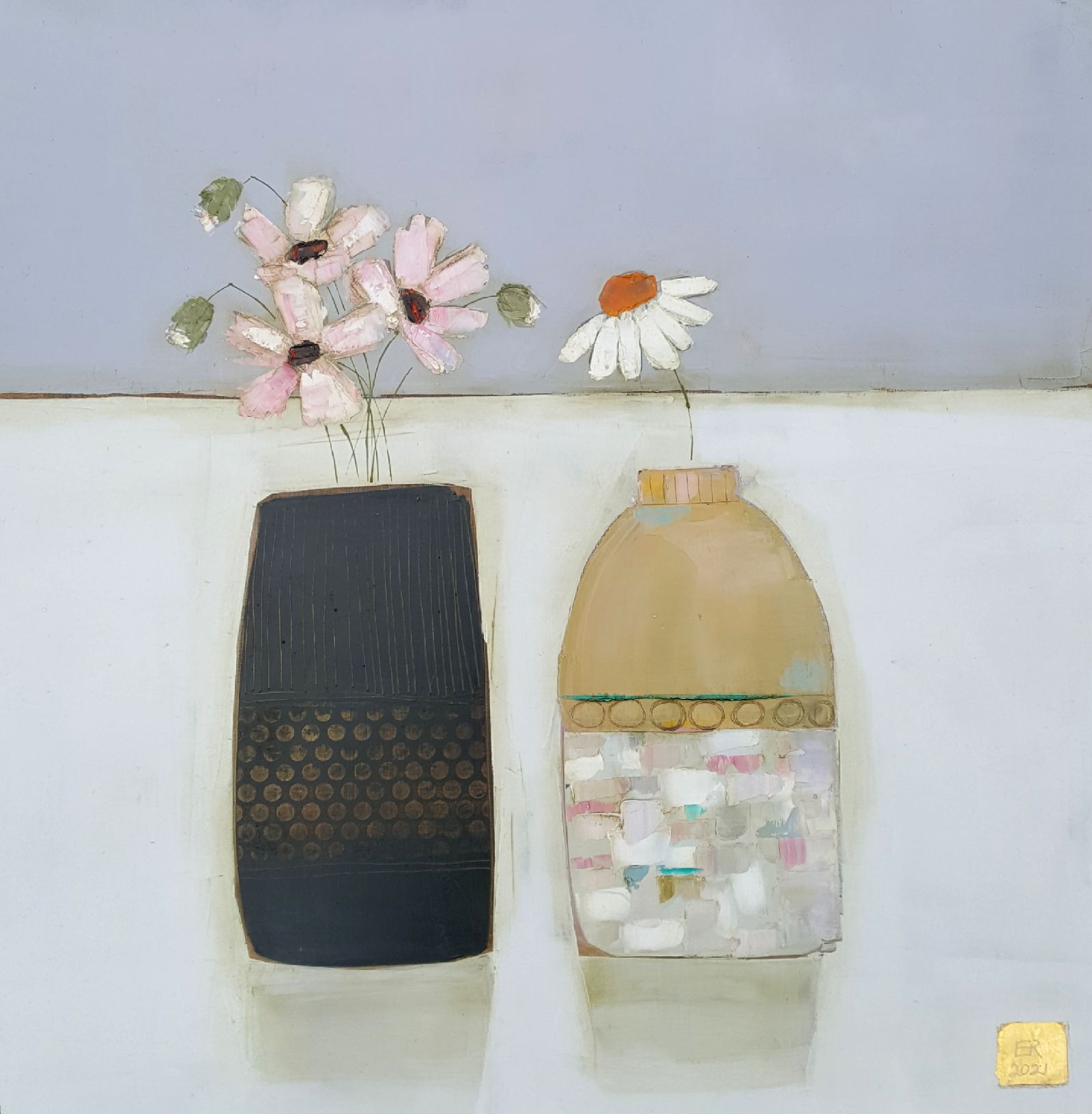 Eithne  Roberts - Dark dotty jar and small vase 