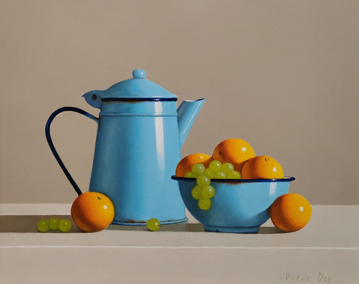 Vintage Enamelware with Oranges and Grapes by Peter Dee