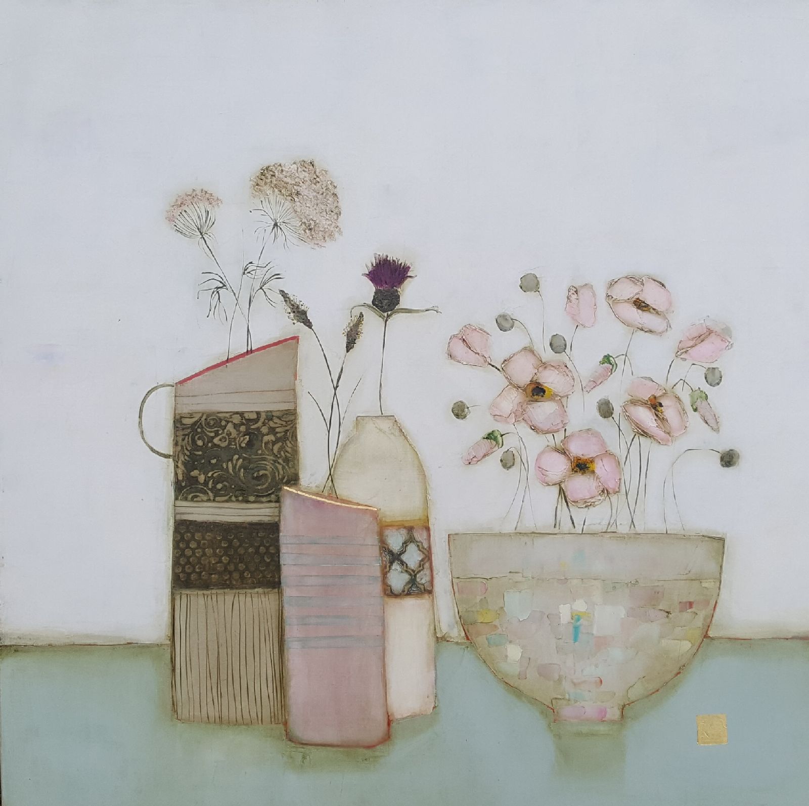 Japanese anemone and wild flowers by Eithne  Roberts