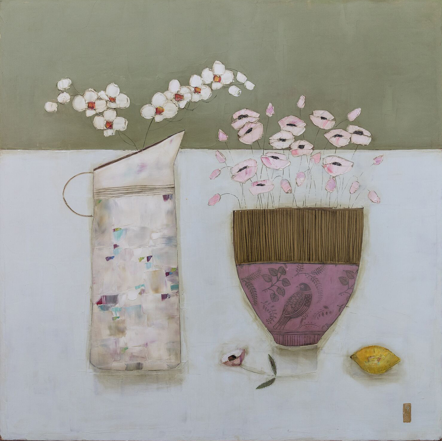 Eithne  Roberts - Little bird bowl and orchids
