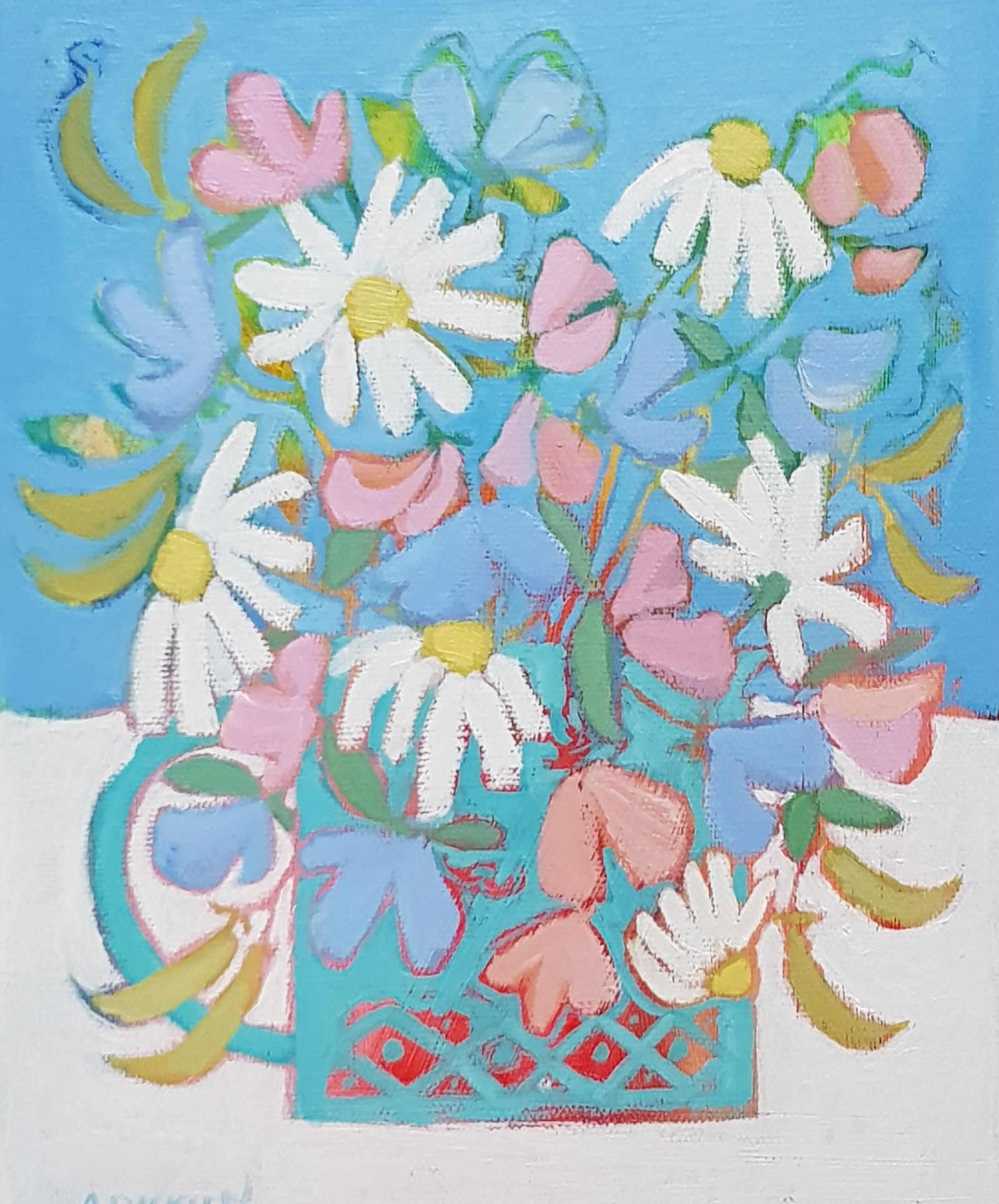 Marguerites and sweet pea by Alison  Dickson
