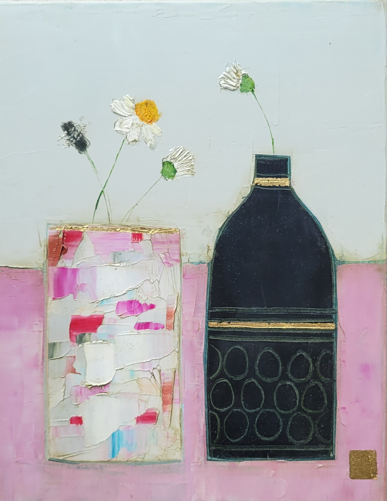 Eithne  Roberts - Pink vase and dark bottle