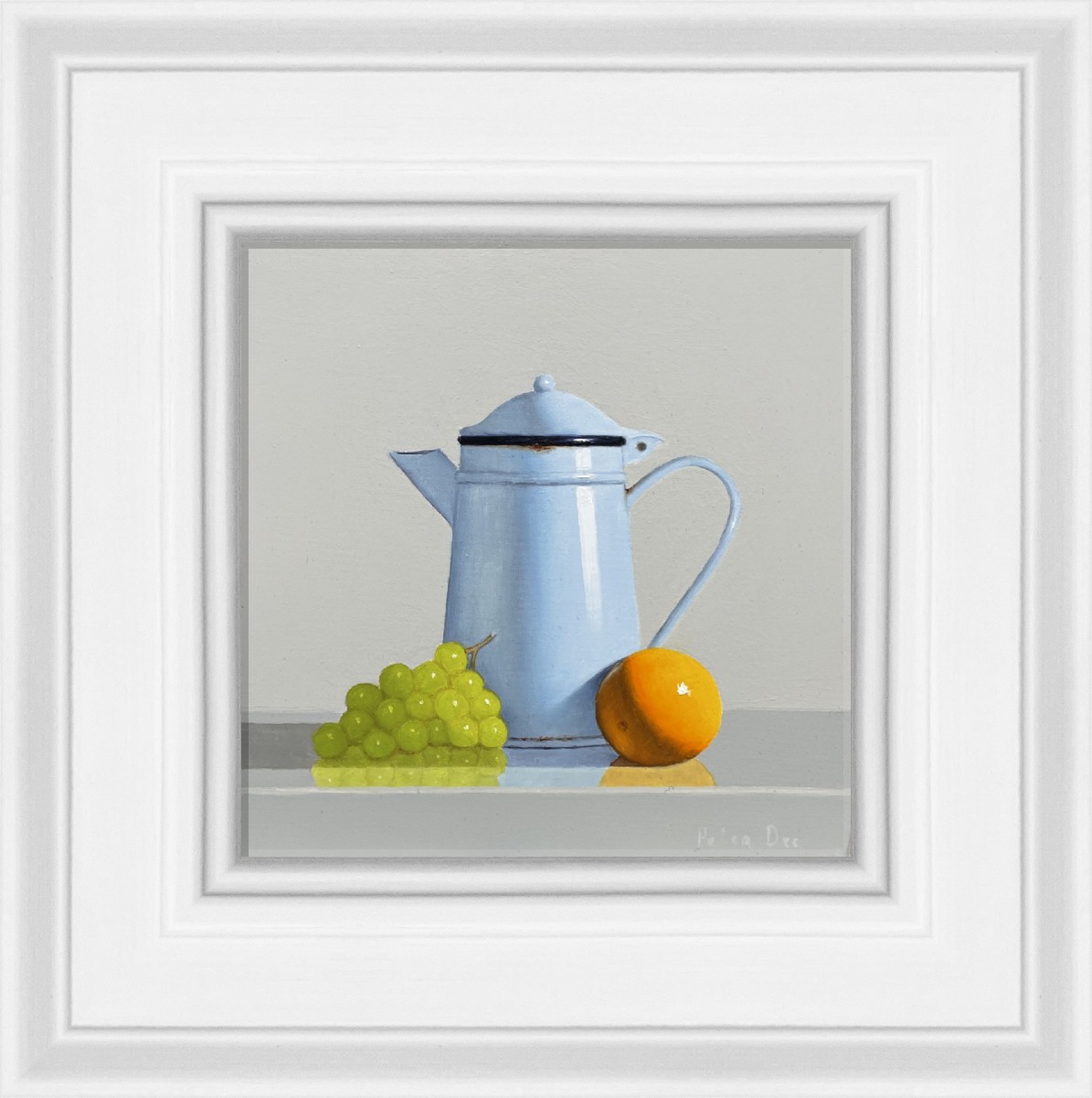 Vintage Blue Coffee Pot with Grapes and Orange by Peter Dee