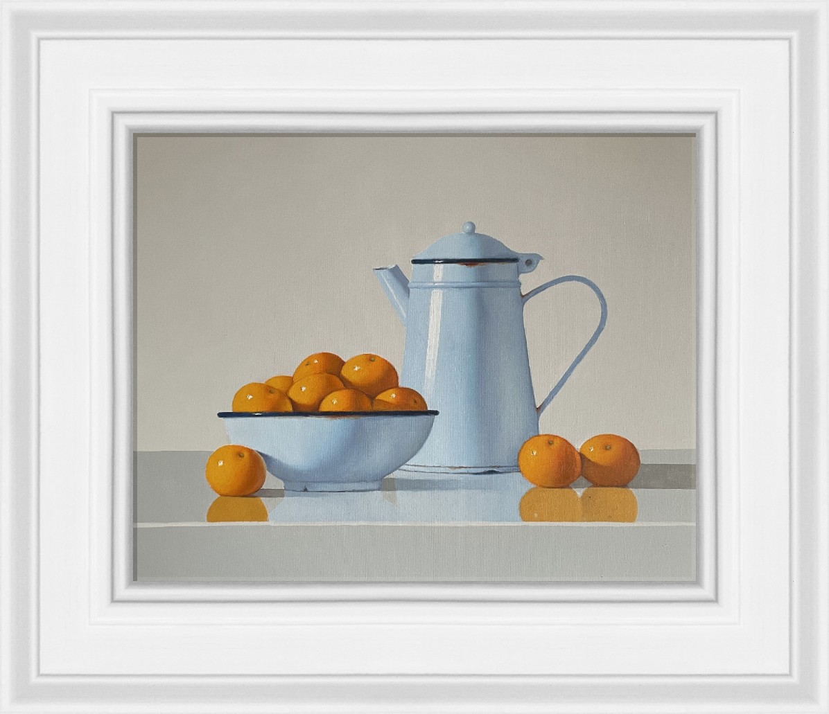 Vintage Blue Pot with bowl of Satsumas by Peter Dee